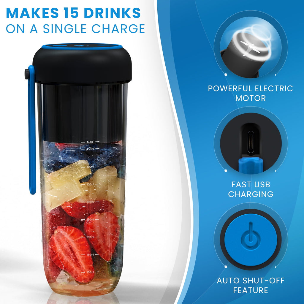 16oz Portable Blender for Smoothies and Juices - 6 Powerful Blades Makes 15 Drinks On a Single Charge (Black)