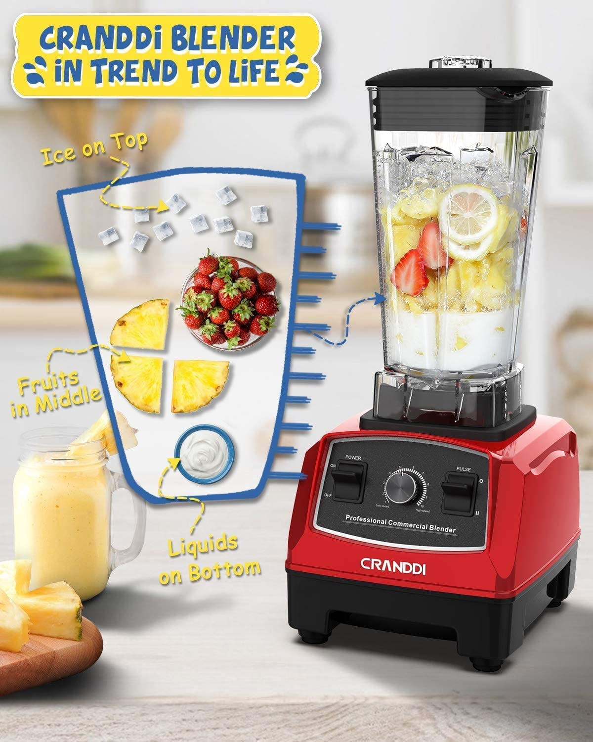 Professional Blender,1500 Watt Commercial Blenders for Kitchen with 70oz Capacity and Self-Cleaning, Classic Blenders for Shakes and Smoothies, Build-in Pulse, YL-010-R