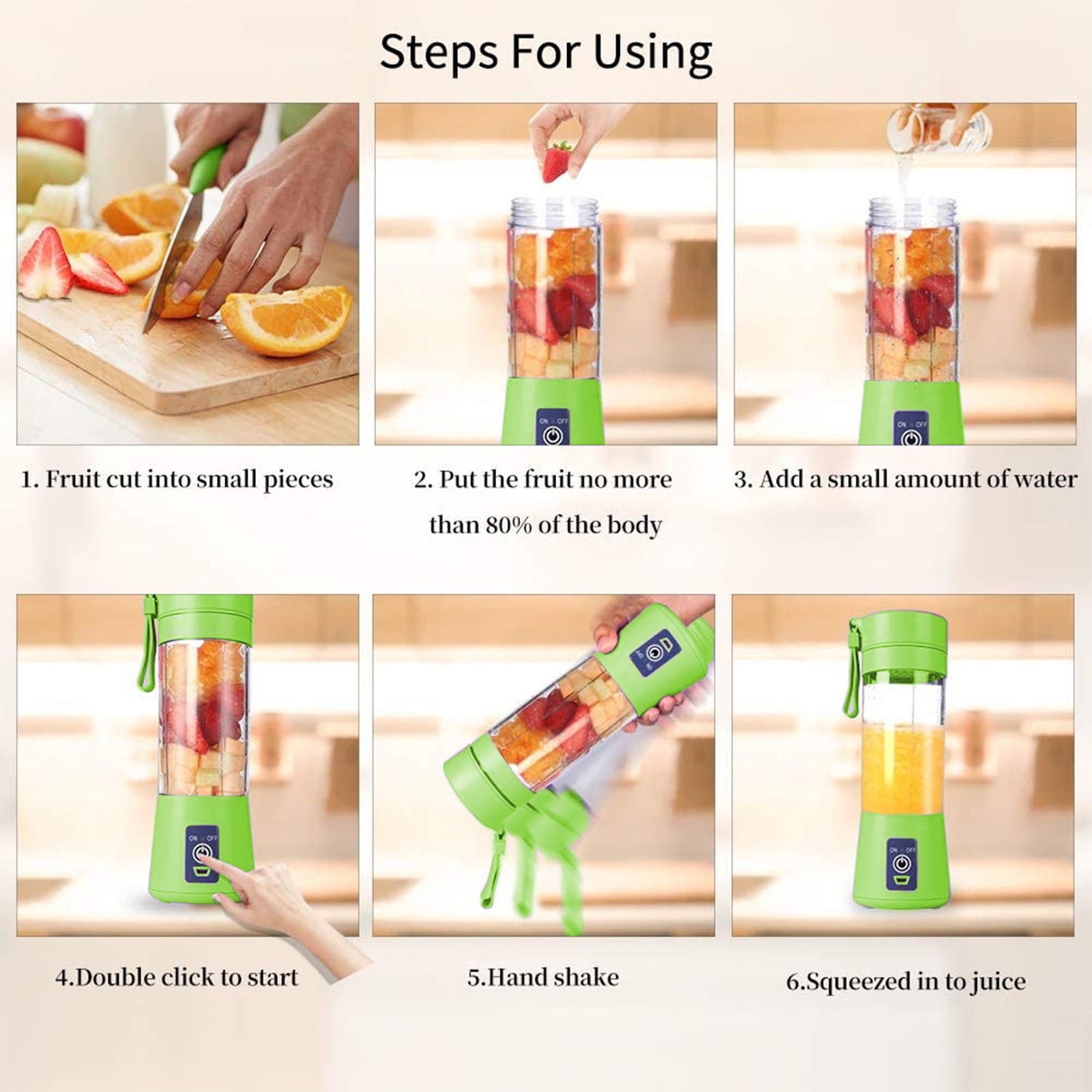 under $5 Portable Blender, USB Rechargeable Portable Blender, 6 Blade Personal Smoothie Maker, Travel Sports Shake Bottle, Individual Fruit Juicer Cup, On The Go Blender Bottle