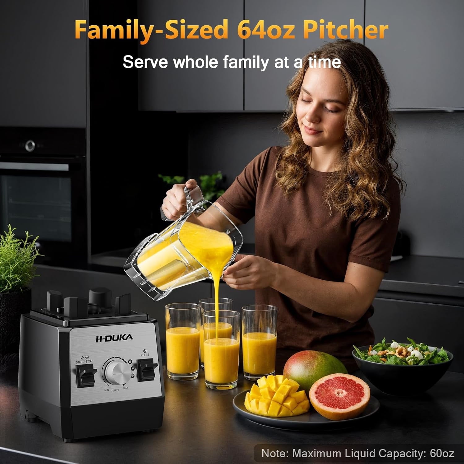 Blender, Countertop Blenders for Kitchen with 64oz Pitcher, Powerful 25000 PRM Blender for Smoothies, Ice Crushing, Frozen Fruits, Milkshakes, Pulse Function, Self-Cleaning (Silver Black)