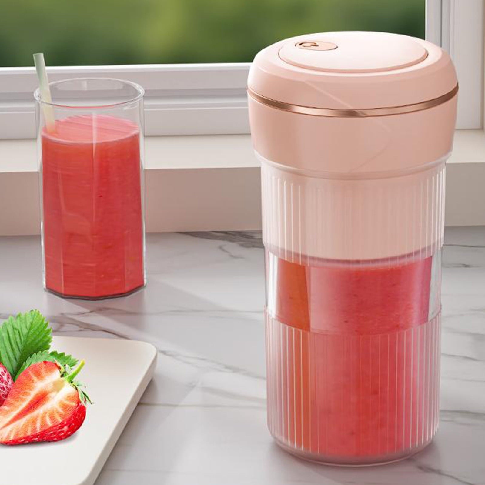 Portable Juicer Cup 6 Blade Mini Smoothie Blender 450ML USB Rechargeable Fruit Mixer Powerful Stainless Steel Motor Quick Blend Fresh Juice Maker for Travel Office Home Fitness Party Gift