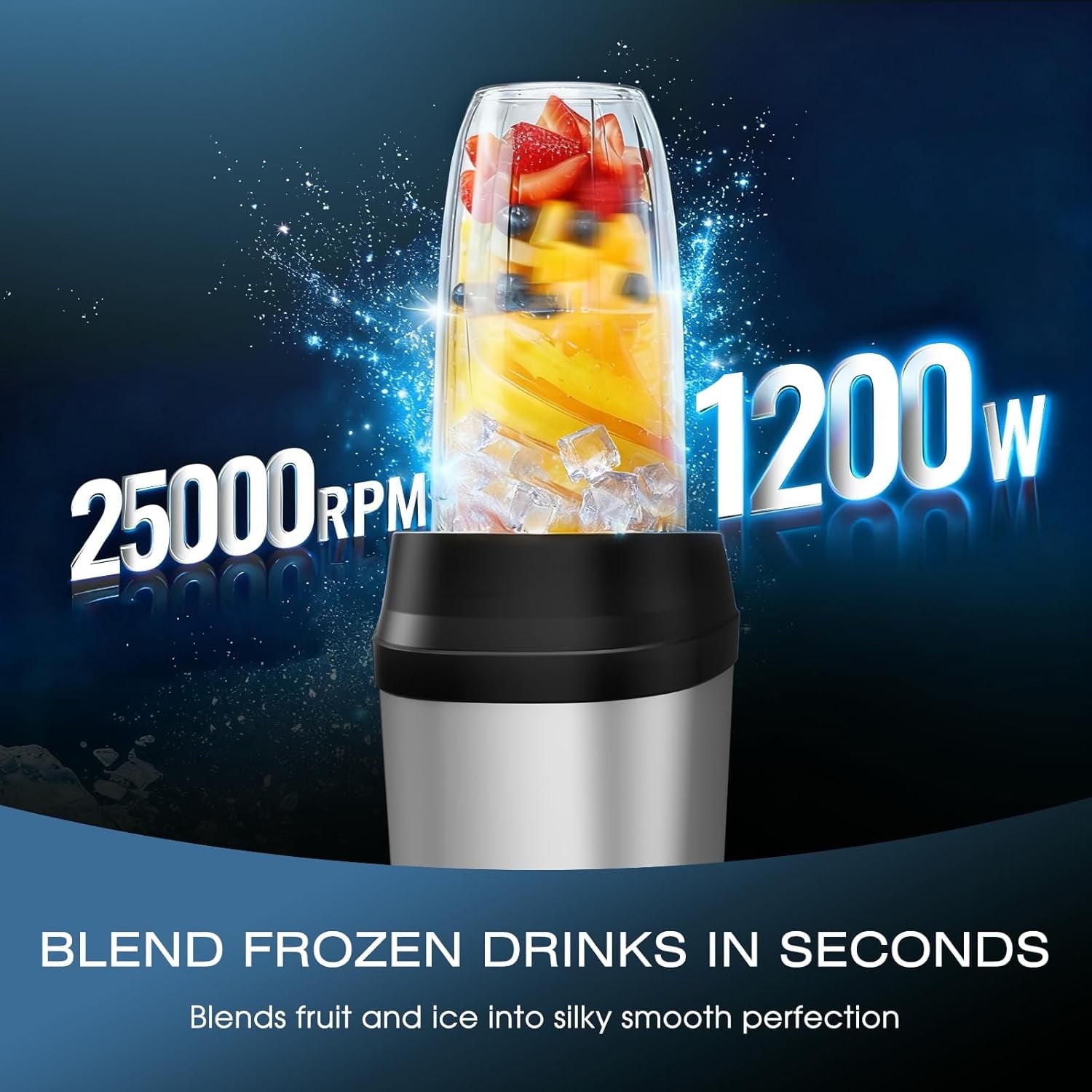Blender for Smoothies, 1200W Smoothie Blender for Ice Crushing, Blenders with (2) 6-Fin Blades, Personal Blenders for Kitchen with 23oz, 32oz, 37oz Easy Go Cups for Juices, Silver
