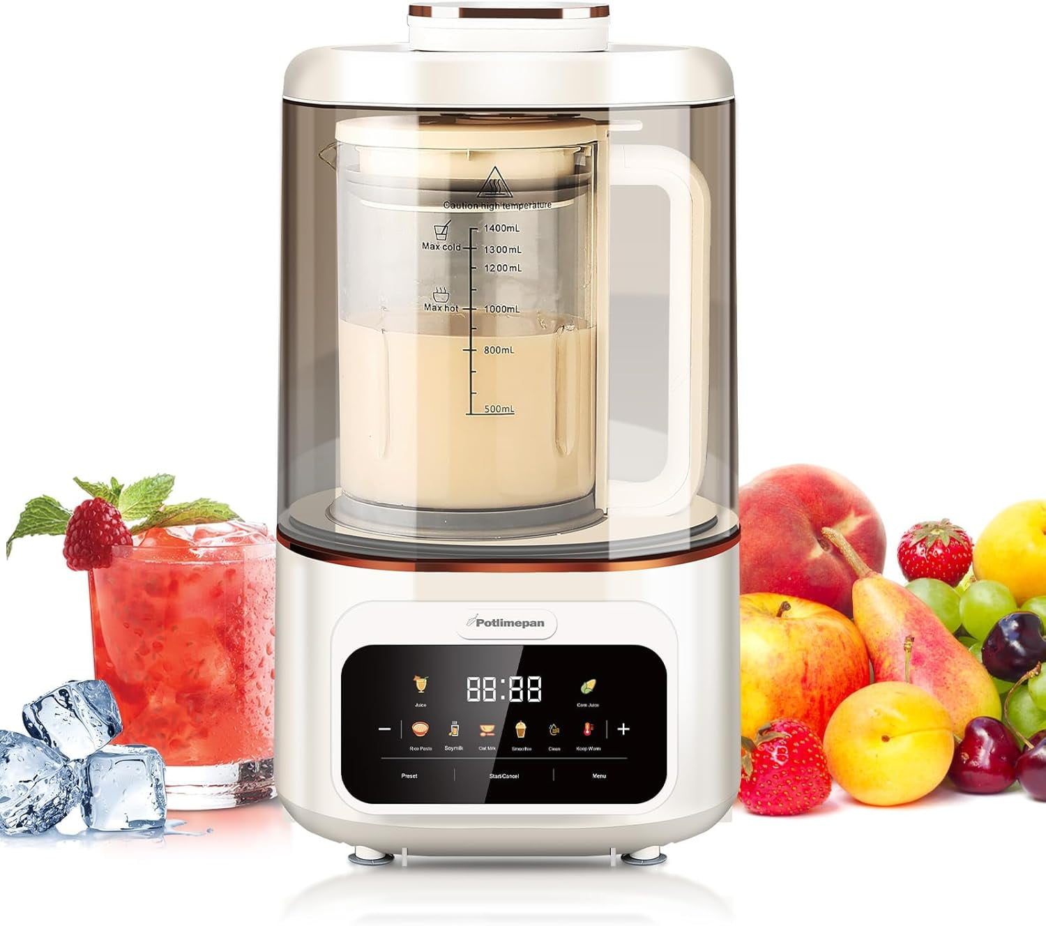 1.4L Professional Blender – 8 Preset Programs, Quiet Motor, Hot &amp; Cold Blending for Smoothies, Soups, Nut Milk, Ice Crushing – 24H Timer, Self-Cleaning, BPA-Free