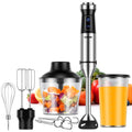 6 in 1 Immersion Blender, 1000W Handheld Hand Blender, 20 Speeds Emulsion Blender with Chopper, Whisk and Frother for Soup, Baby Food and Smoothies, Black