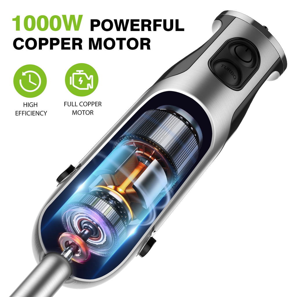 1100W Immersion Blender Handheld Hand Blender , Trigger Variable Speed 5 in 1 Stick Blender, Emulsion Blender with Chopper, Whisk and Frother for Soup, Baby Food and Smoothies,Red