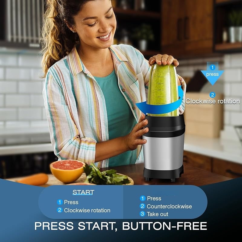Blender for Smoothies, 1200W Smoothie Blender for Ice Crushing, Blenders with (2) 6-Fin Blades, Personal Blenders for Kitchen with 23oz, 32oz, 37oz Easy Go Cups for Juices, Silver