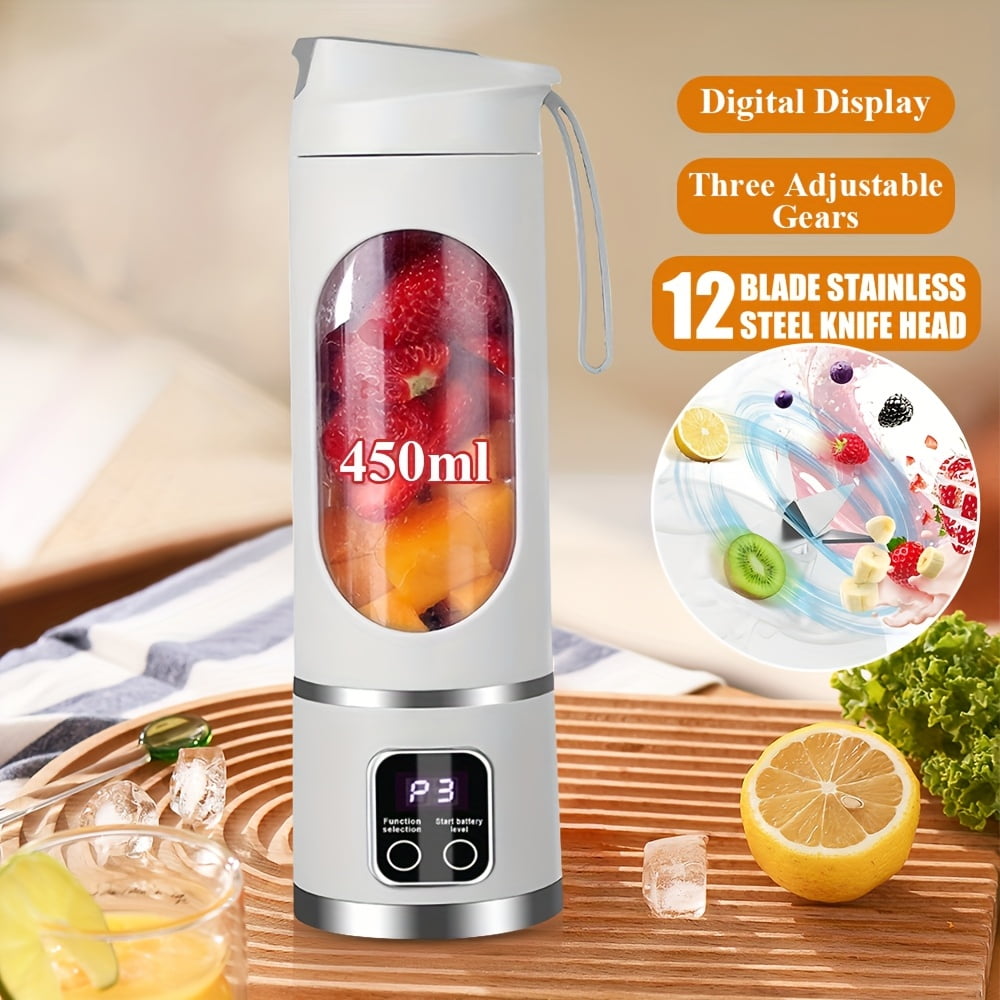 [12.85/15.22 ounce rechargeable Mini Blender] Portable USB rechargeable mini Blender and juicer - 3 modes, digital display, safety lock, food-grade PP, easy to clean, ideal choice for travel