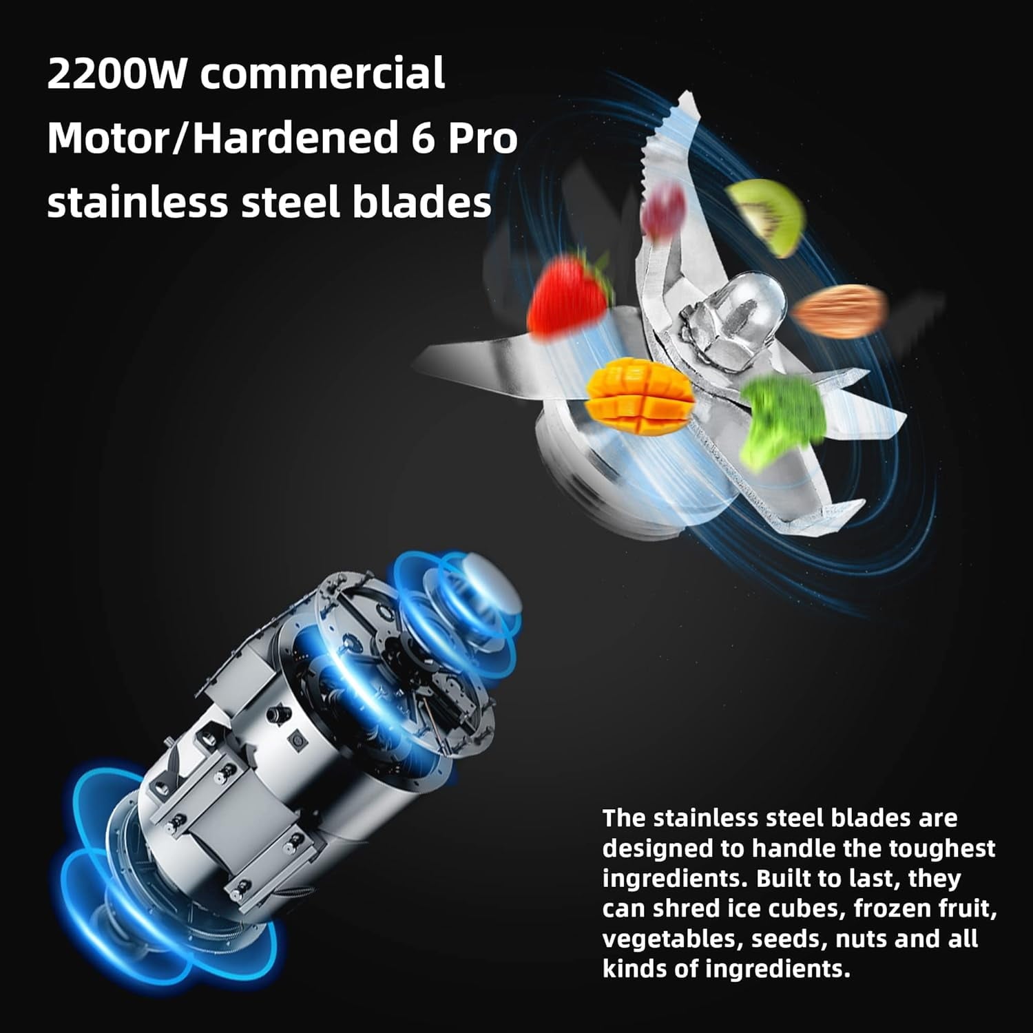 Professional Smoothie Blender Countertop Commercial Blender 2200W High Power with 68oz Pitcher Smart Timer Blenders for Kitchen for Smoothies Ice Soup Fish Dessert With 1 Juice Glass