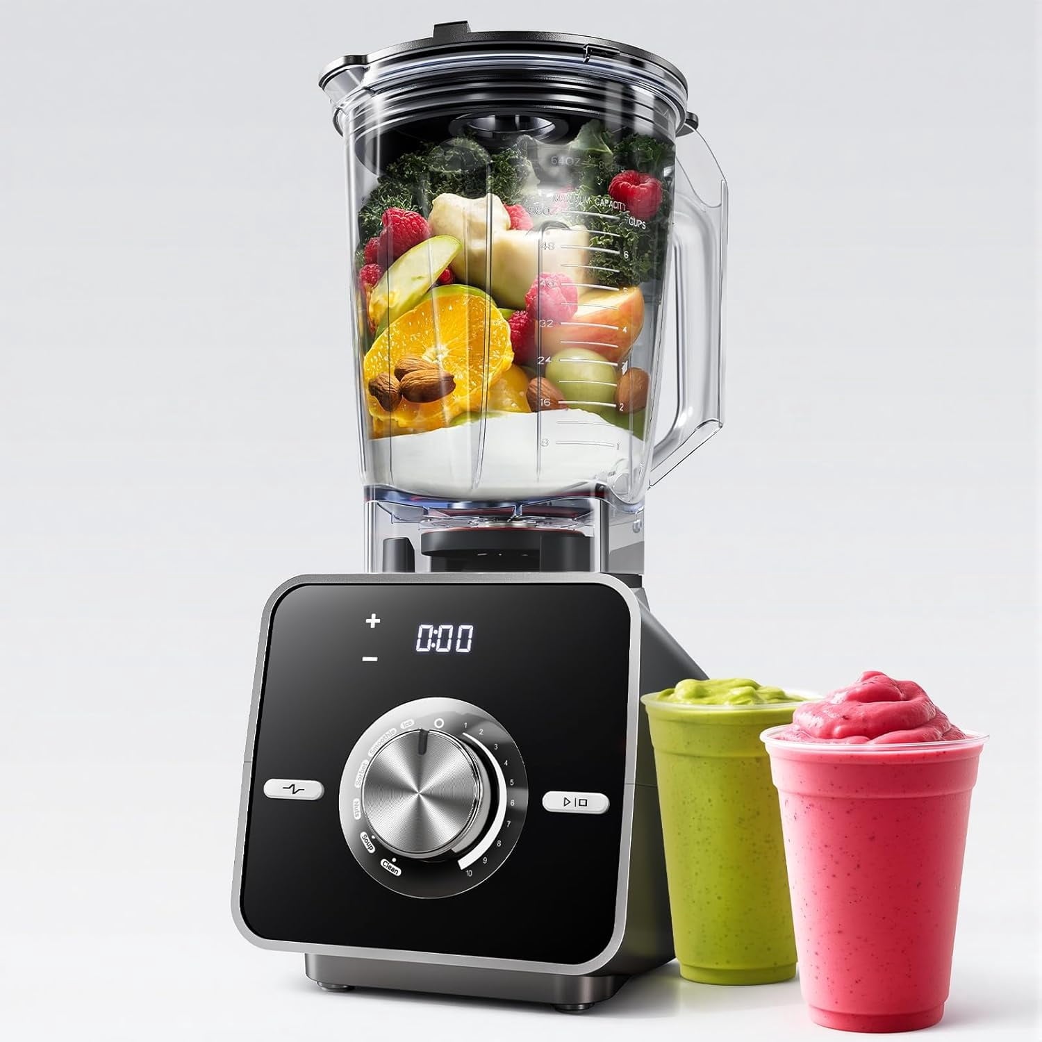 1400W High-Speed Blender for Ice Crushing Power, Stainless Steel Blades, Kitchen Timer, 10 Speeds, 6 Programs for Smoothies, Frozen Drinks, Self-Cleaning, 64oz Bulk Production