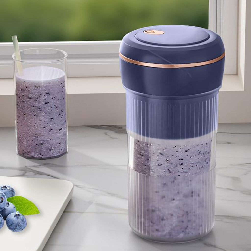 Portable Juicer Cup 6 Blade Mini Smoothie Blender 450ML USB Rechargeable Fruit Mixer Powerful Stainless Steel Motor Quick Blend Fresh Juice Maker for Travel Office Home Fitness Party Gift