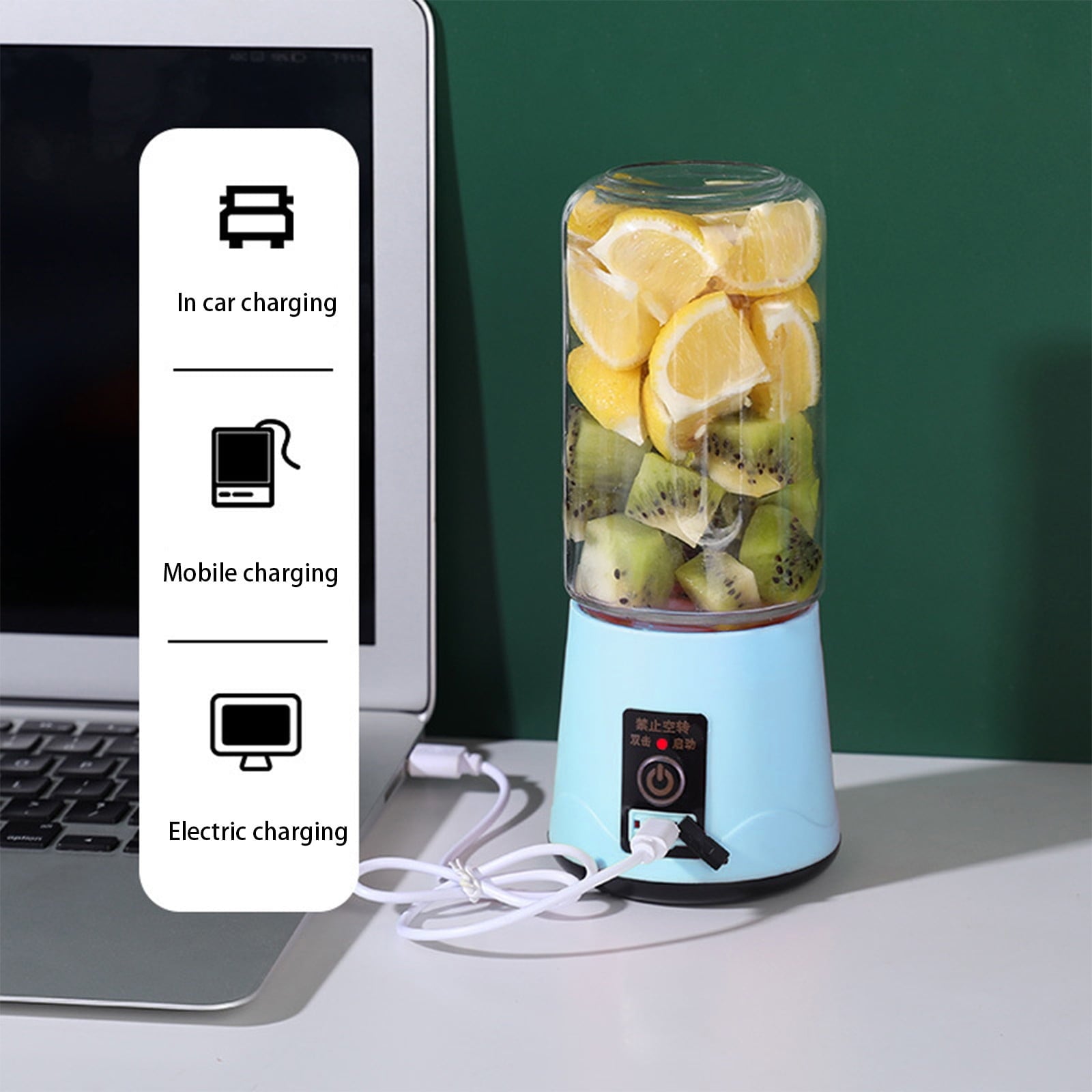 Portable USB Rechargeable Personal Blender | 400ml Mini Juicer Cup for Fruits &amp; Vegetables | 18000 RPM with 10 Stainless Steel Blades | Travel &amp; Home Use