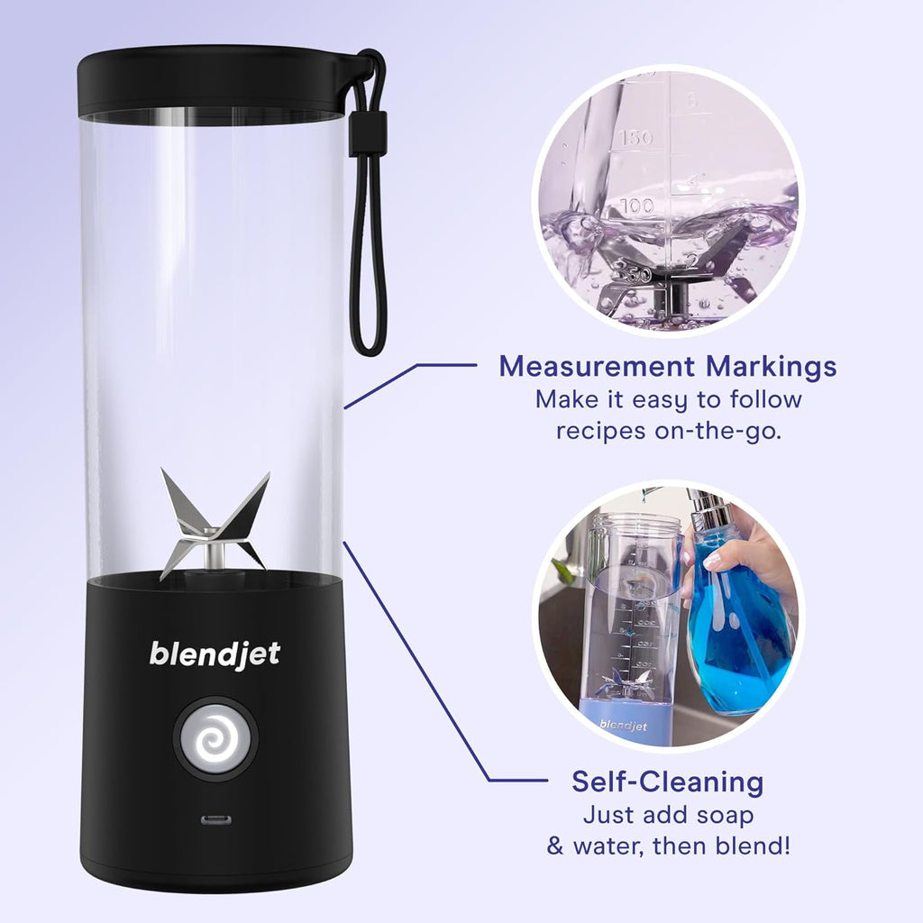 Portable Blender for Smoothies &amp; Shakes - 16oz Cordless Personal &amp; Small Blender, USB-C Rechargeable &amp; Self Cleaning - Quiet Mini Travel Blender with Stainless Steel Blade (Black)