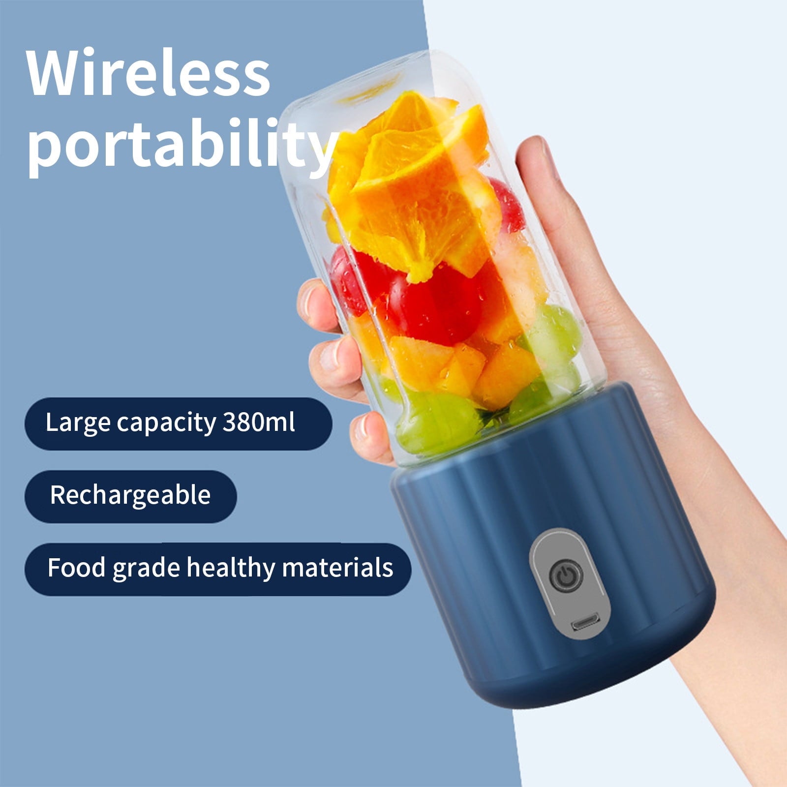 Portable Rechargeable Juicer Small Juicer Cup with 6 Blades, Student Home Multifunctional Juicer Machine 380ml Handheld for Sports, Travel