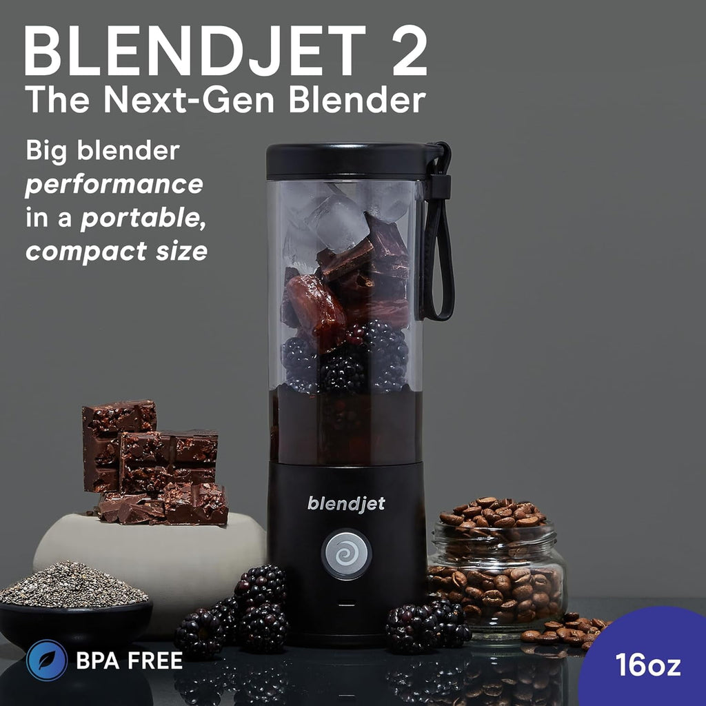Portable Blender for Smoothies &amp; Shakes - 16oz Cordless Personal &amp; Small Blender, USB-C Rechargeable &amp; Self Cleaning - Quiet Mini Travel Blender with Stainless Steel Blade (Black)