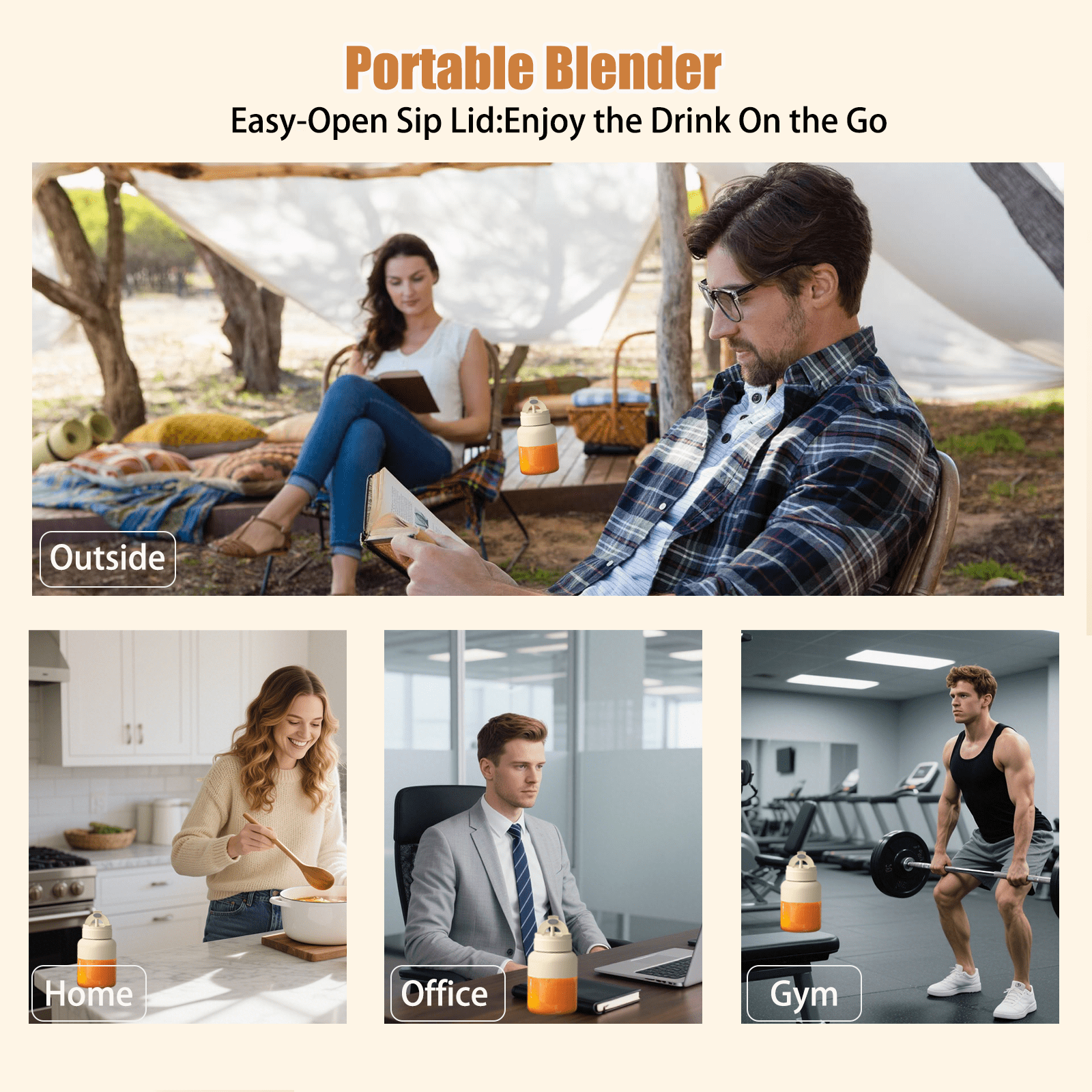 Portable Mini Smoothie Blender,Small Personal Blender for Smoothies and Shakes,Type-C USB Rechargeable with Blender BPA Free Cup,Lid and Shoulder Strap,Suitable for Gym,Travel,Home,Office