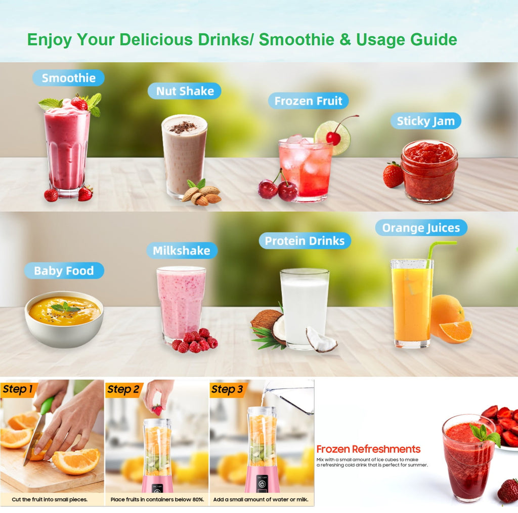 Portable Blender for Shakes,Fruit juicing &amp; Smoothies.16Oz Personal Size Juice Blender with 10 Durable Stainless Steel Blades Leakproof-Lid&amp;Sip Spout.USB Mini Juicer for Home/Offic