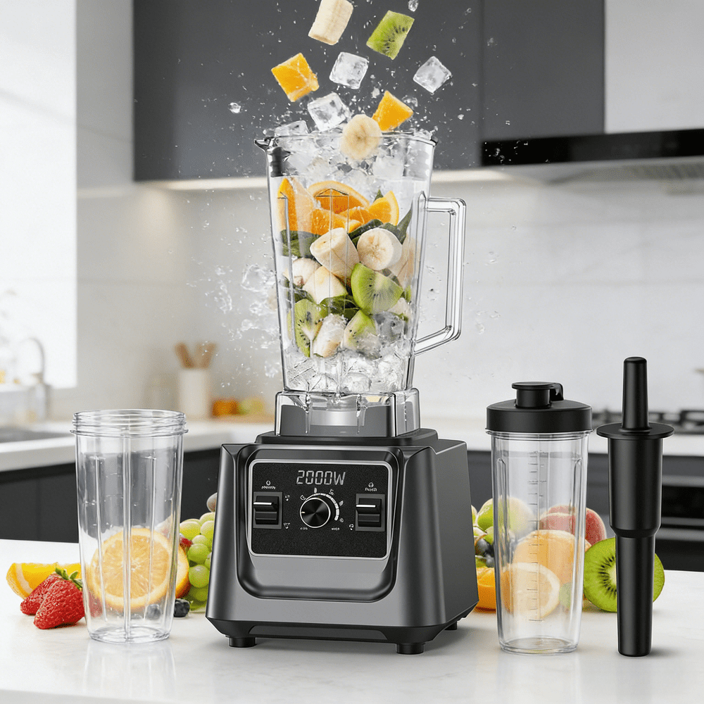 2000W Professional High Speed Blender for Kitchen 68oz Large Pitcher with Travel Cup Crush Ice Blend Frozen Fruit Smoothies Soups Nut Butter Hot Soup Commercial Grade Countertop Blender Dishwasher