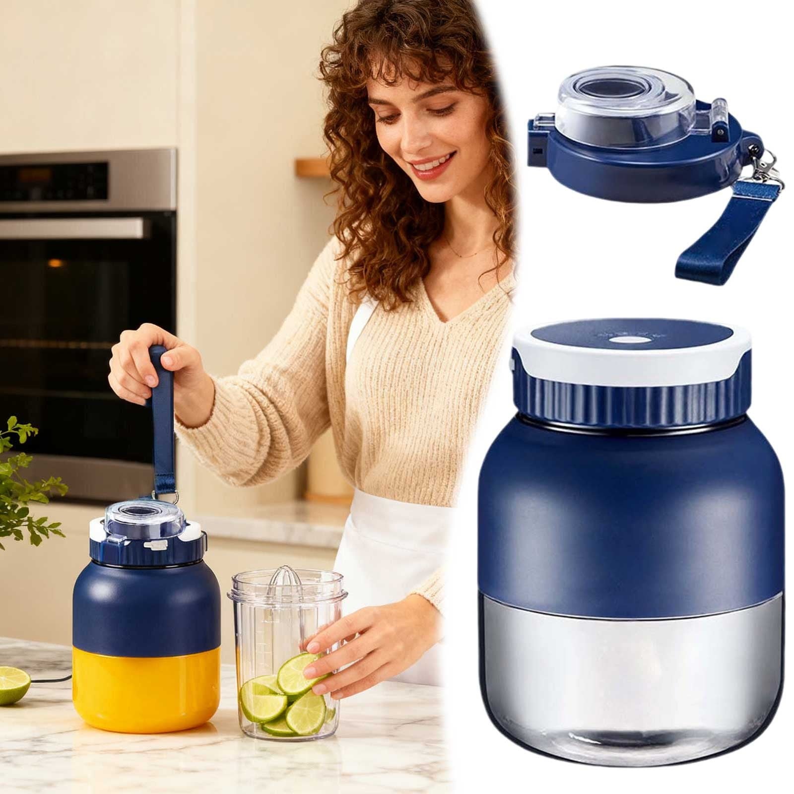 2025 New USB(Type-C) Rechargeable Hand Blender—Directly Squeezed, Wireless Portable Electric Blender, No Filter Required, One Cup with Double Lid, for Home, Office (Blue-1Pc)