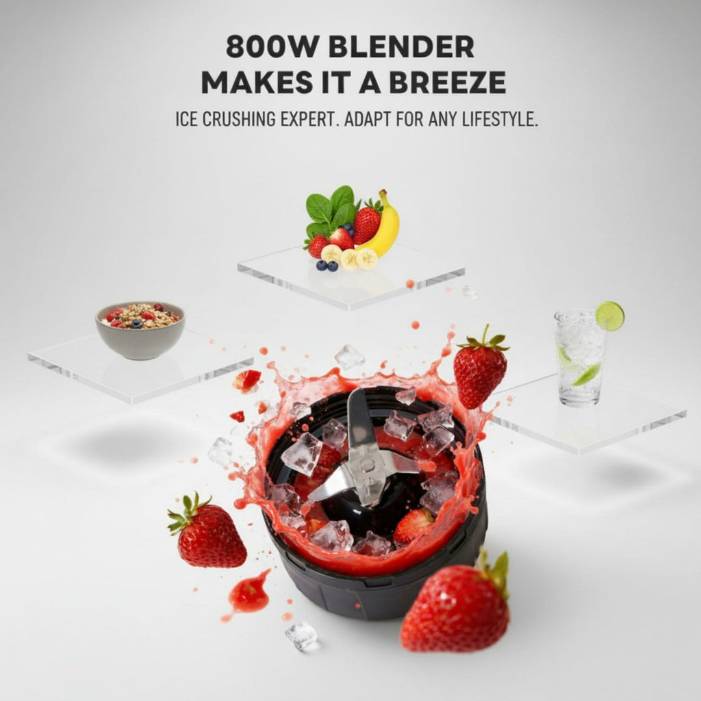 1L Stainless Steel Blender 800W 120V 60Hz Silver with 3 PCTG Cups(1L/0.7L/0.5L), 1 Travel Lid, 2 Storage Lids &amp; 1 Blending Blade