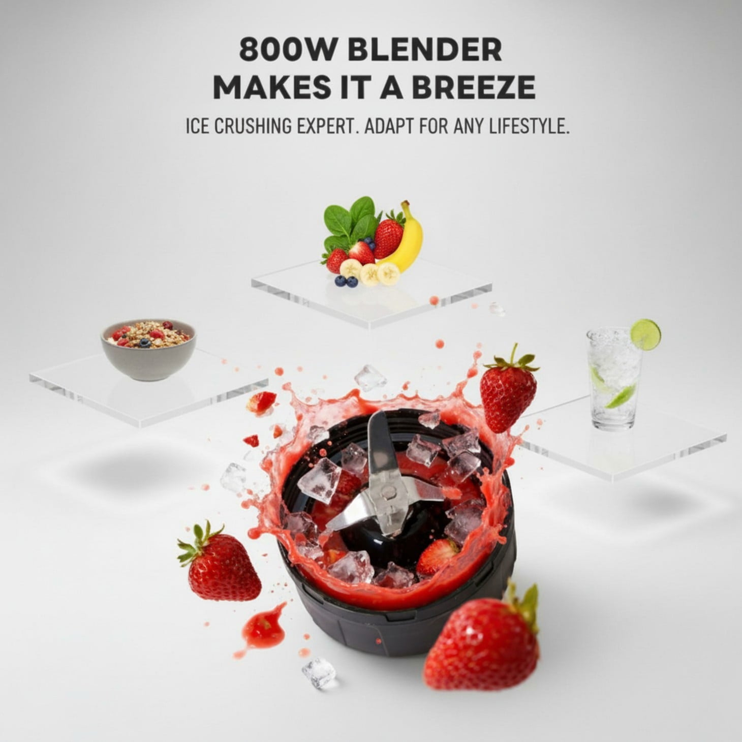 1L Stainless Steel Blender 800W 120V 60Hz Silver with 3 PCTG Cups(1L/0.7L/0.5L), 1 Travel Lid, 2 Storage Lids &amp; 1 Blending Blade