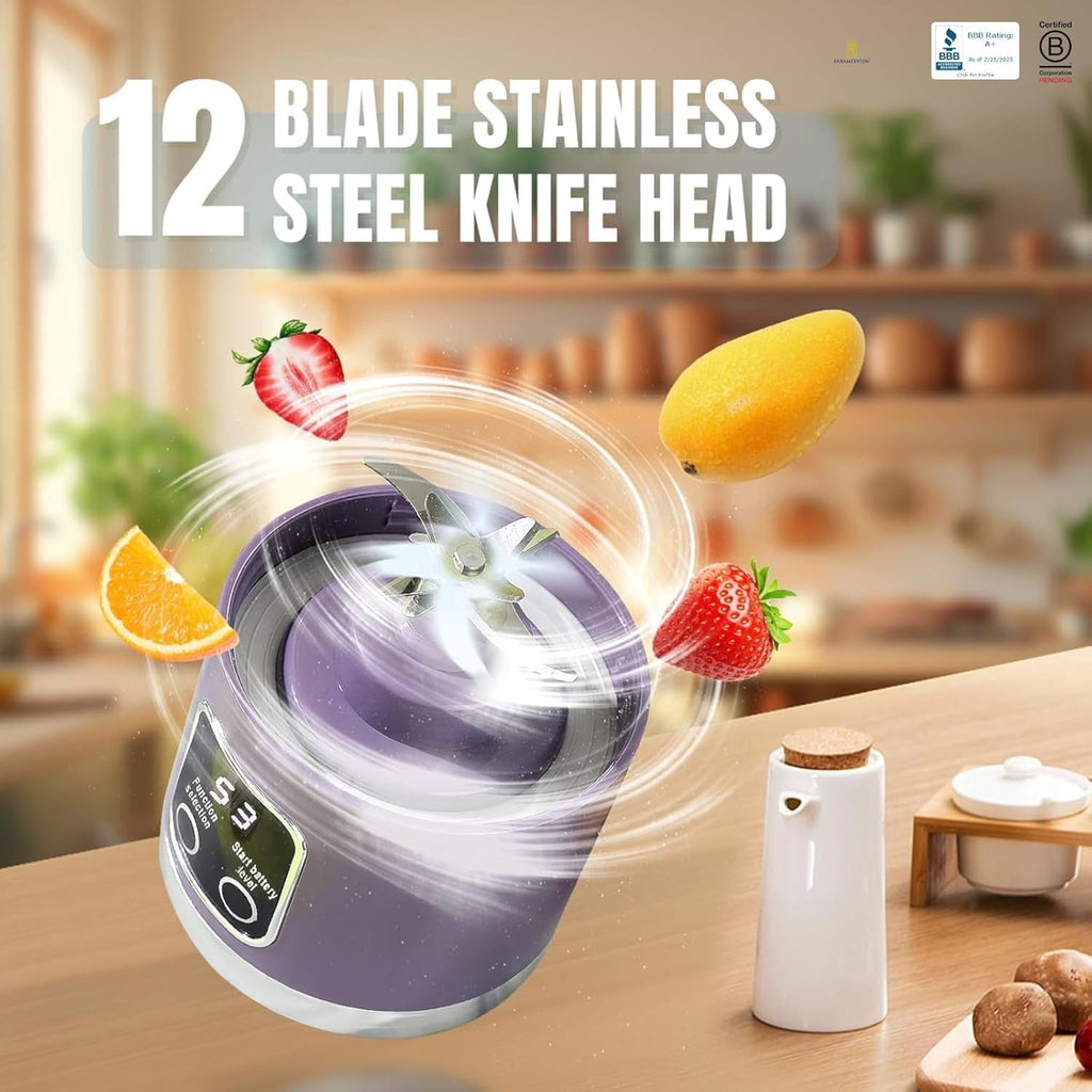 ® Portable Blender 16oz/500ml for Juices &amp; Smoothies with 12 Stainless Steel Blades | USB Rechargable &amp; 3 Levels Multi-Speed Control | 50W Powered fusion Portable Blender