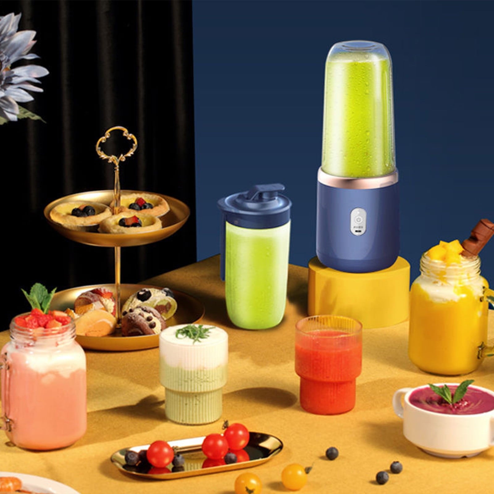 Clearance Items Mini Juicer Blender for Shakes And Smoothies, 14.1oz 400ml Personal Blender, Fruit Juicer USB Rechargeable With Juicer Cup 6 Blades For Kitchen/Travel/Gym Dark Blue My Orders