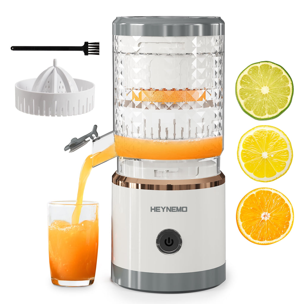 Electric Citrus Juicer with USB Cable &amp; Cleaning Brush, Rechargeable Juicer Machine, Easy to Clean Portable Juicer Squeezer for Fresh Orange, Lemon, Lime, Kiwi, White + Grey