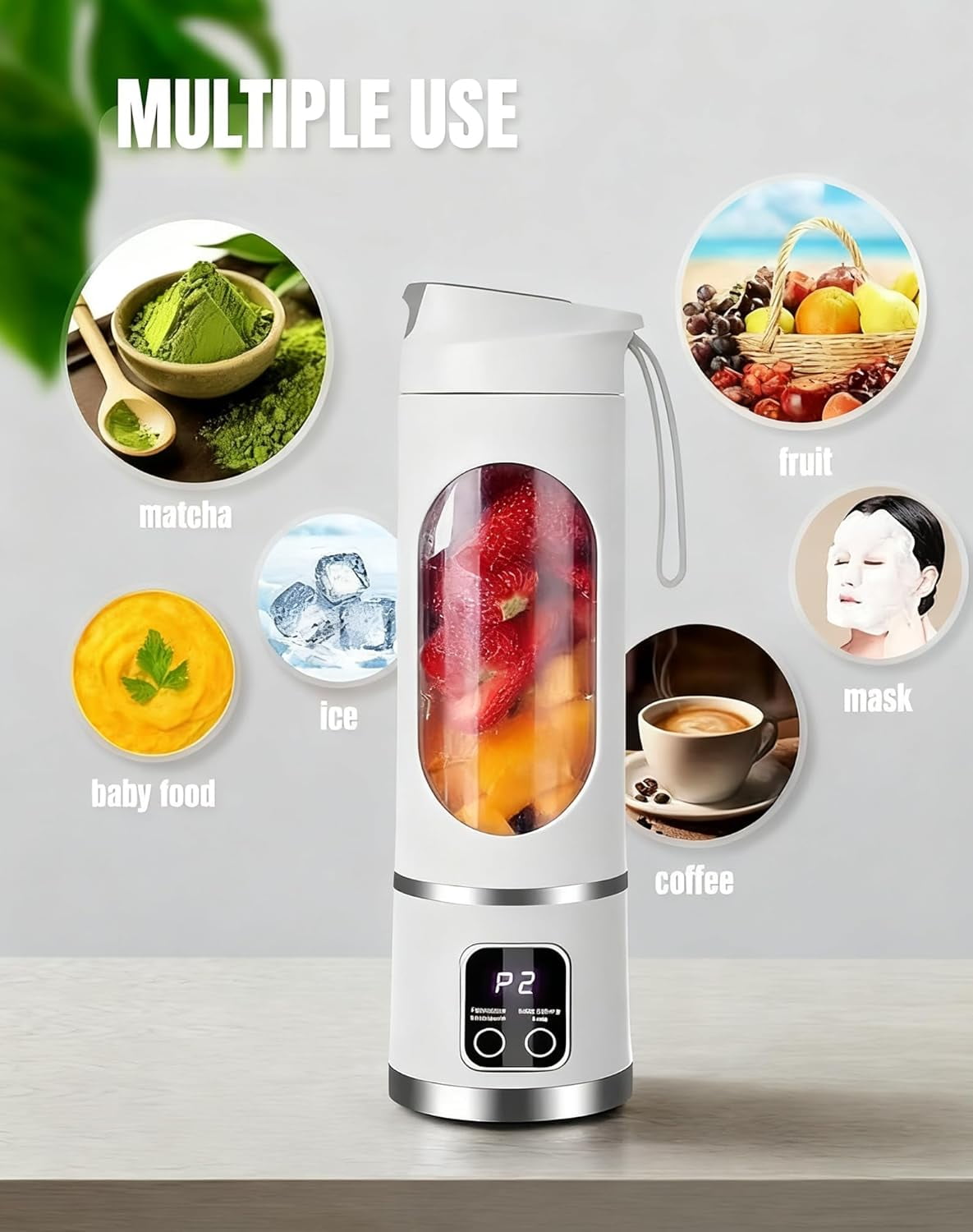 Digital Multimode Juicer Blender - Portable Personal Juicer with Smart LED Display, Diet-Friendly, Leak Proof &amp; Wireless Design for Smoothies Liquid Diet, Shakes &amp; Baby Food