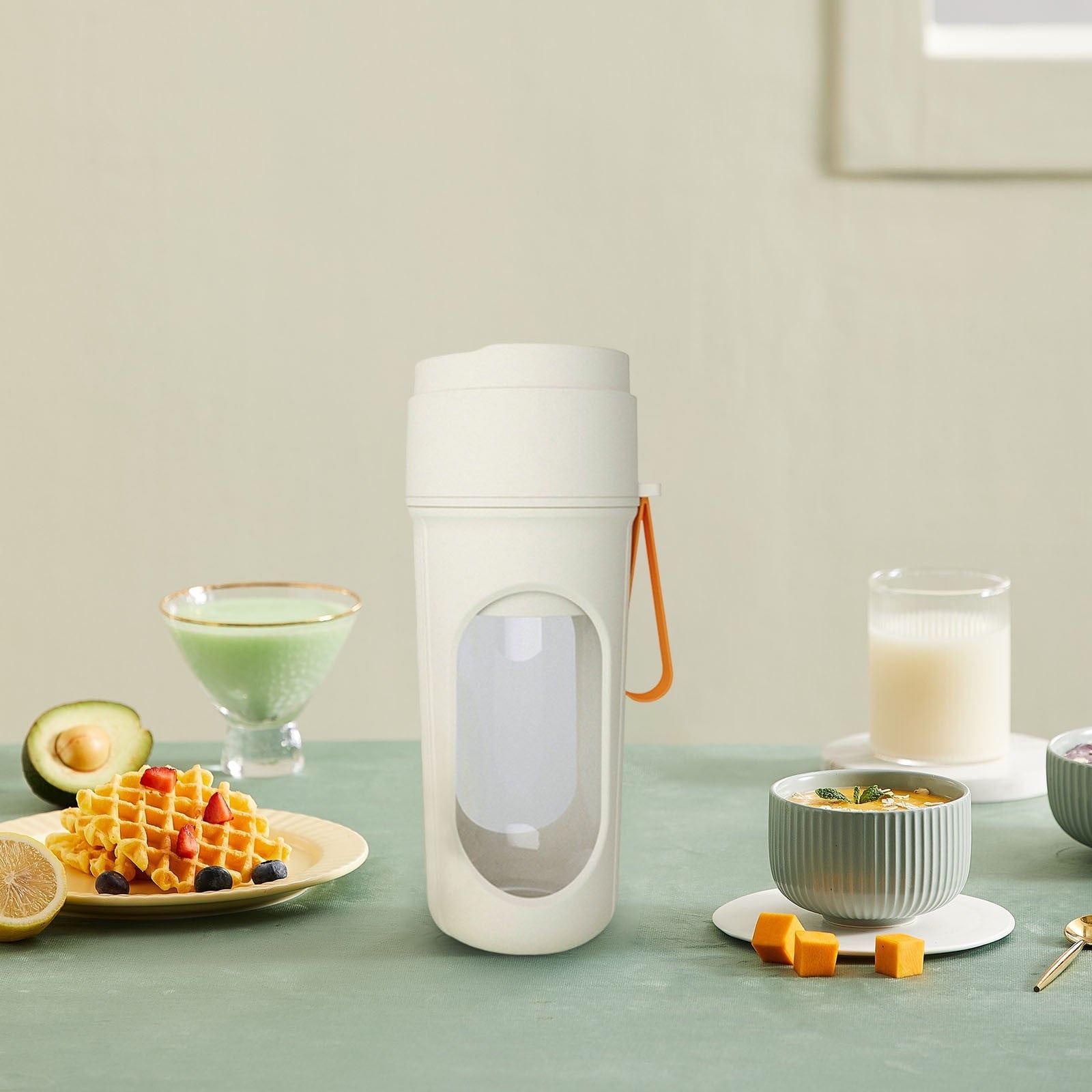 Portable Rechargeable Mini Blenders Two Lids, Travel Juicer with Straw and Stirring Function Personal Blender