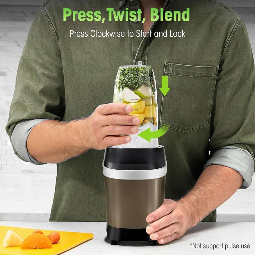 Blender for Smoothies, 1200W Smoothie Blender for Ices Crushing, Blenders with (2) 6-Fin , Personal Blenders for Kitchen with 23oz, 32oz, 37oz Easy Go Cups for Juices, 1200W, Brown