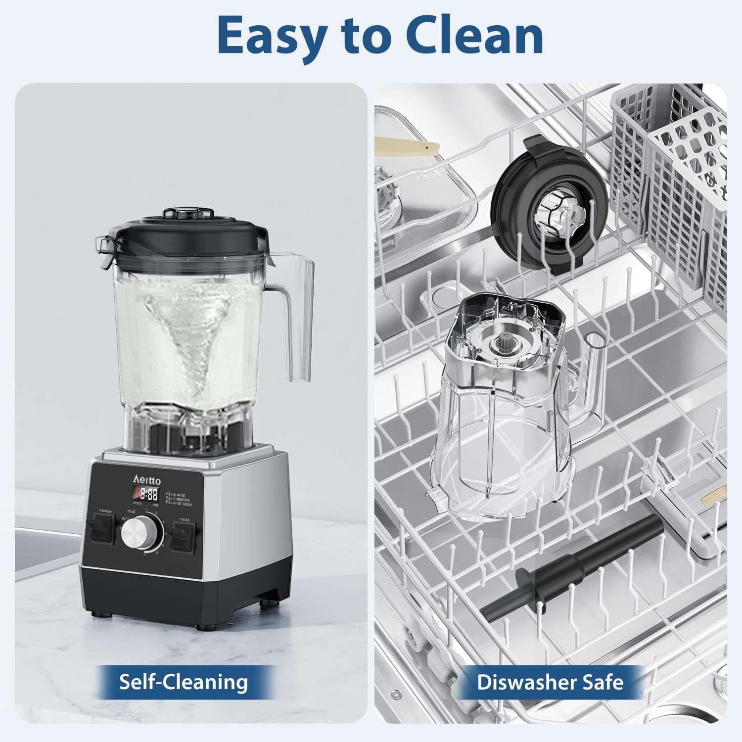 Blenders for Kitchen with 68Oz. Large Capacity, 1800W Max Power Smoothie Blender, 3 Preset Programs &amp; 7 Speeds, Professional Countertop Blender for Smoothies, Ice Crush, Generation2 Silver