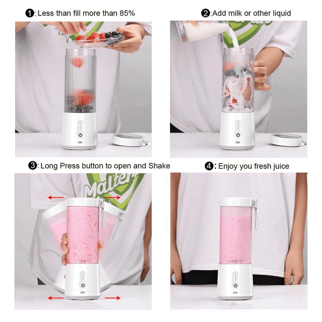 Portable Blender, Personal USB Rechargeable Blender for Shakes and Smoothies, Strong Cutting Power with 6 Blades, Traveling Fruit Veggie Juicer Cup for Home, Sport, Office, Camping,15 oz