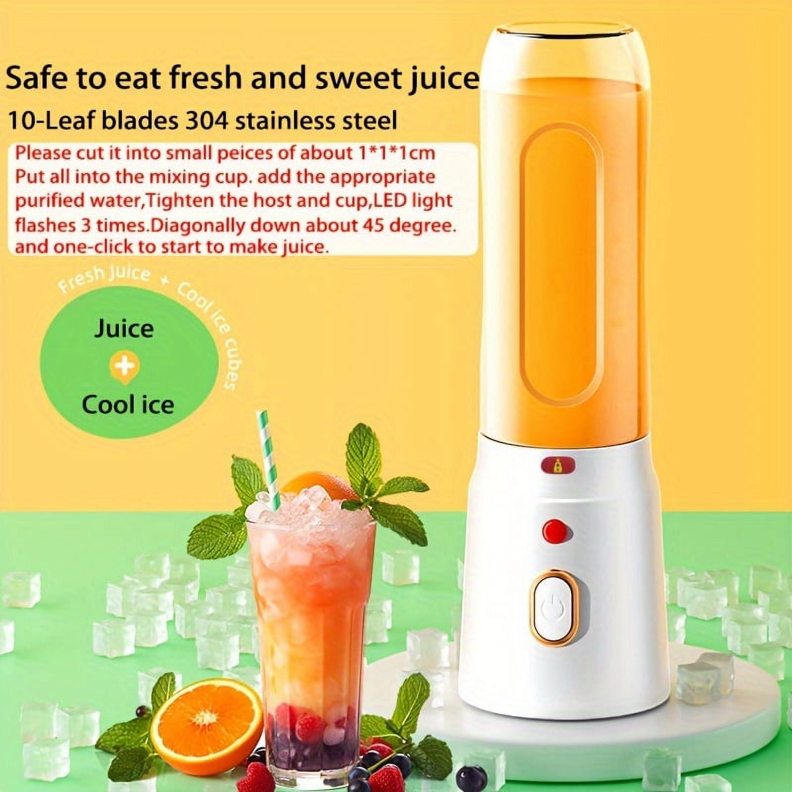 1pc/450ml Portable Cordless Juicer with 2 Cups - USB Rechargeable Mini Blender for Fresh Juice, Smoothies and Milkshakes - Perfect for Travel, Home, Juicing Station | Modern Kitchen Accessories | Dura
