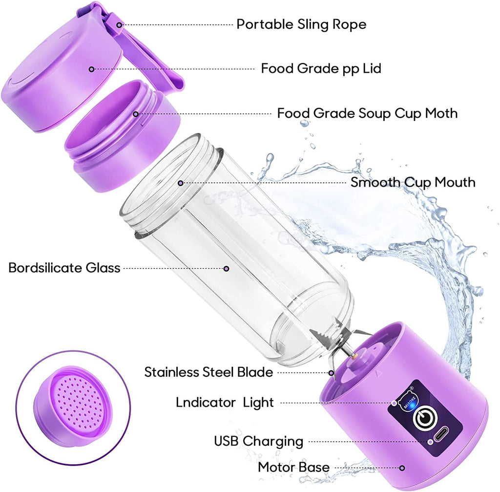 Portable Blender, Personal Mini Juice, USB Rcharable Juicer Cup with Six Blades in 3D, Smoothie Blender Home/Office/Outdoors