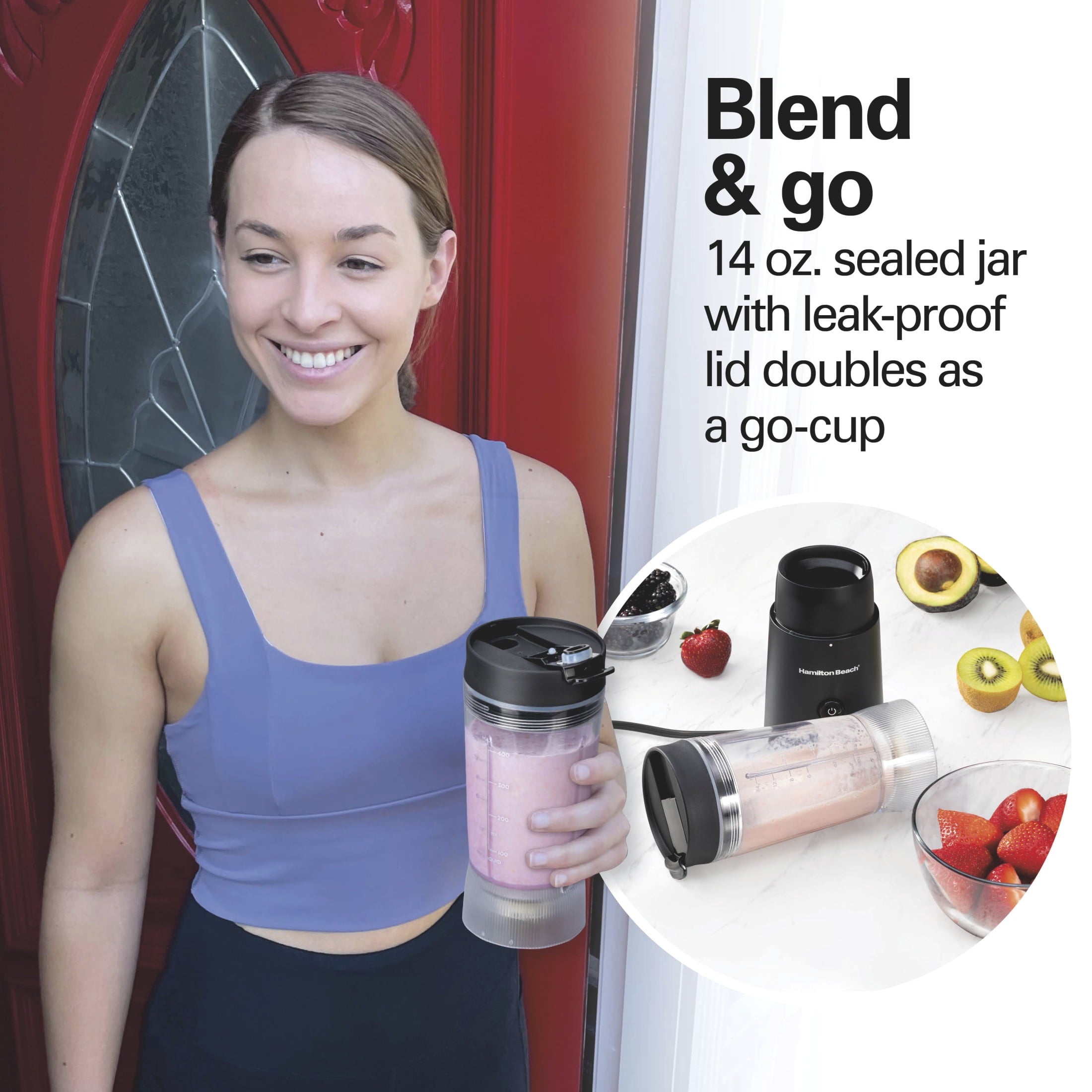 Personal Blender for Smoothies with Travel Lid, 14 oz, Black