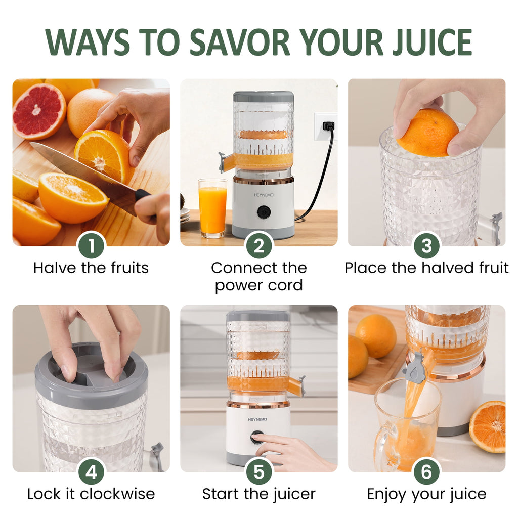 Electric Citrus Juicer with USB Cable &amp; Cleaning Brush, Rechargeable Juicer Machine, Easy to Clean Portable Juicer Squeezer for Fresh Orange, Lemon, Lime, Kiwi, White + Grey