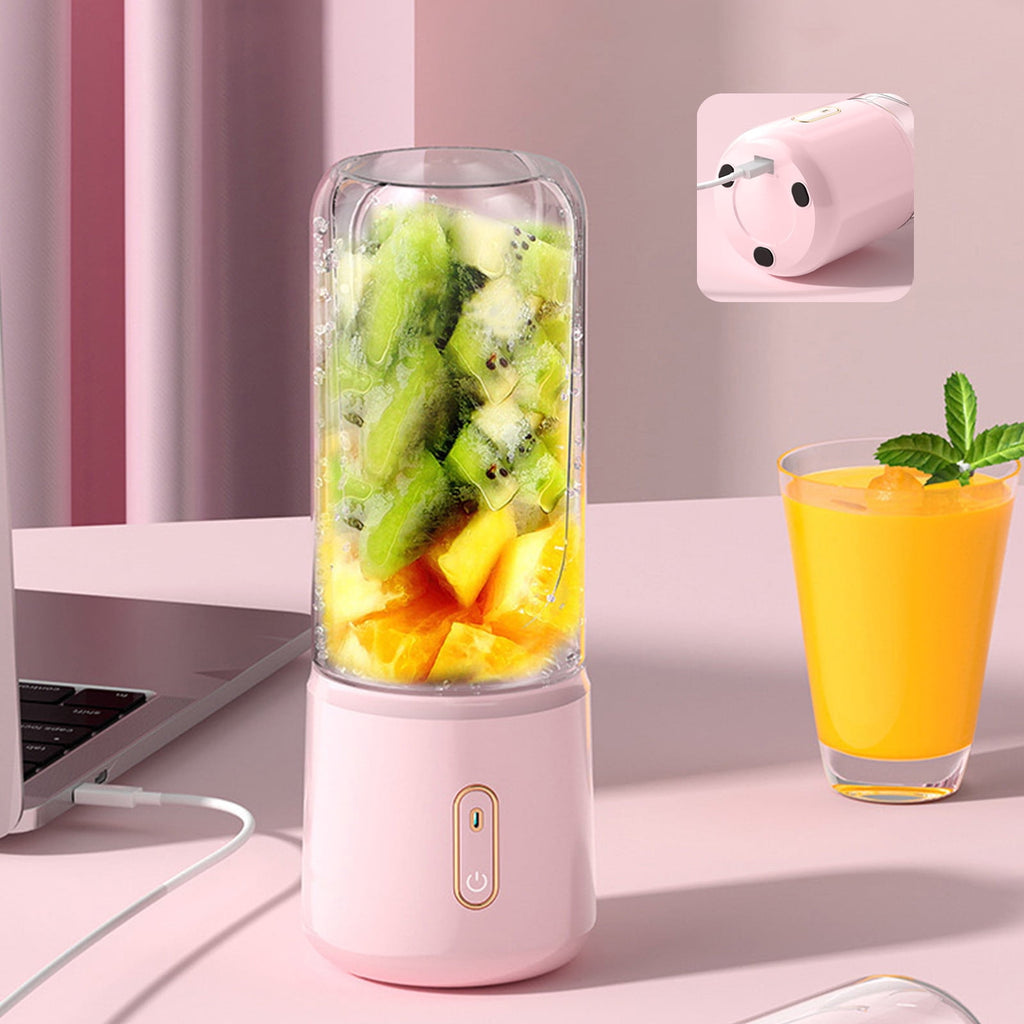 Portable USB Rechargeable Blender with 6 Blades, Ideal for Shakes, Smoothies, and Juices, Perfect for Sports, Travel, and Outdoor Activities Pink