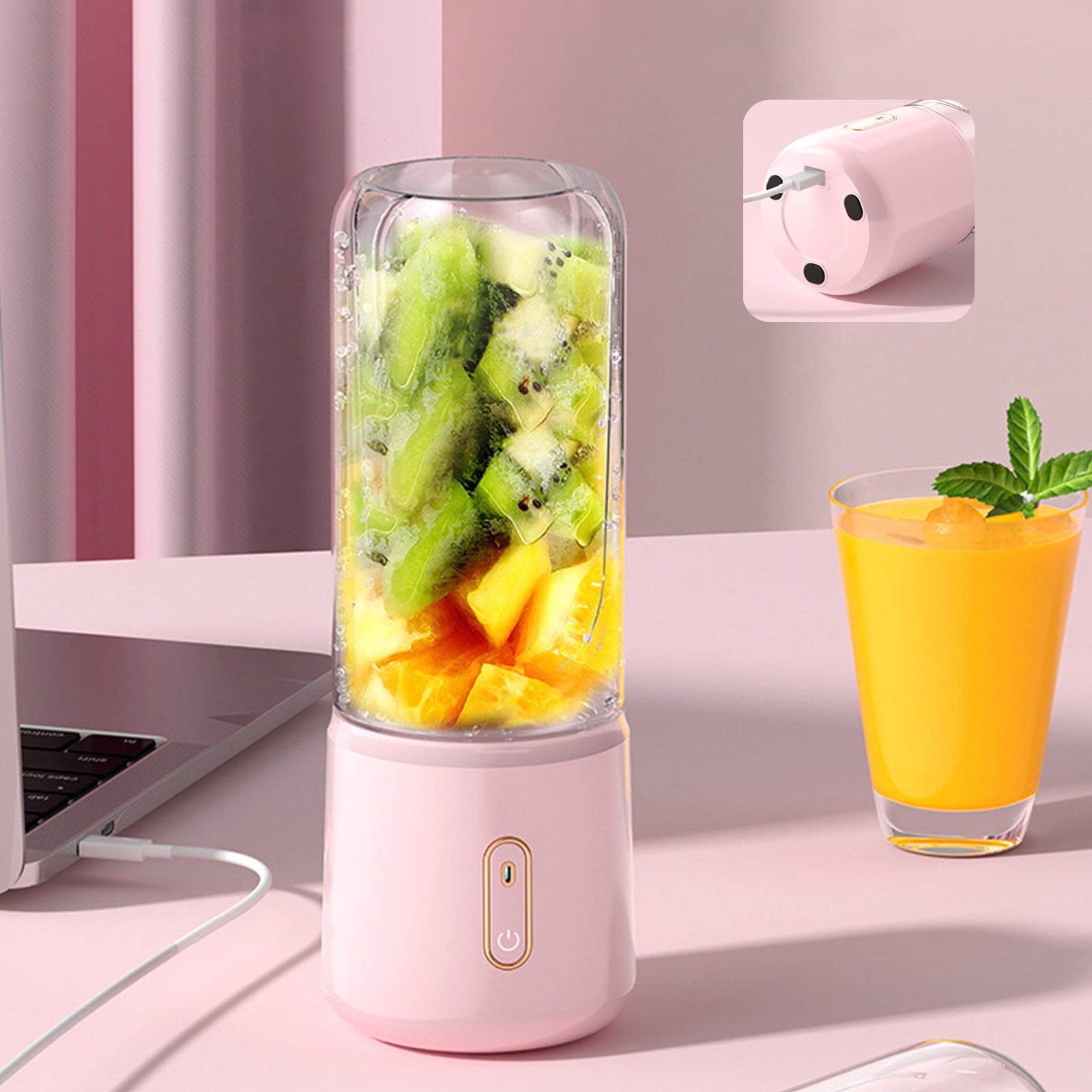 Portable USB Rechargeable Blender with 6 Blades, Ideal for Shakes, Smoothies, and Juices, Perfect for Sports, Travel, and Outdoor Activities Pink