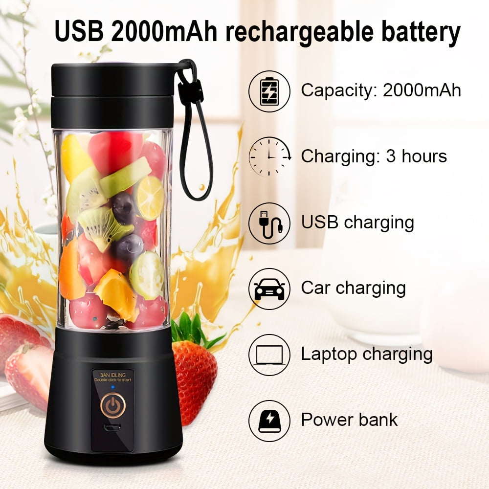 [12.85/15.22 ounce rechargeable Mini Blender] Portable USB rechargeable mini Blender and juicer - 3 modes, digital display, safety lock, food-grade PP, easy to clean, ideal choice for travel