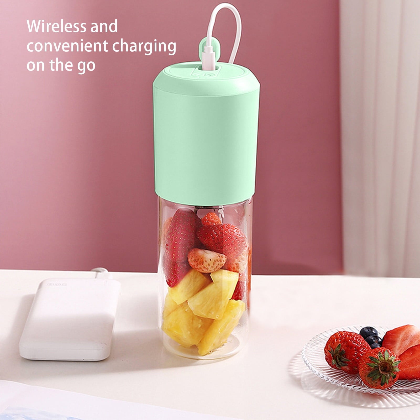 Under $5 Portable Juicer, 400ml Glass Blender Cup, USB Rechargeable Smoothie Maker, 6-Blade Crushing Technology for Fruits Vegetables, Travel Friendly Mixer for Healthy Drinks