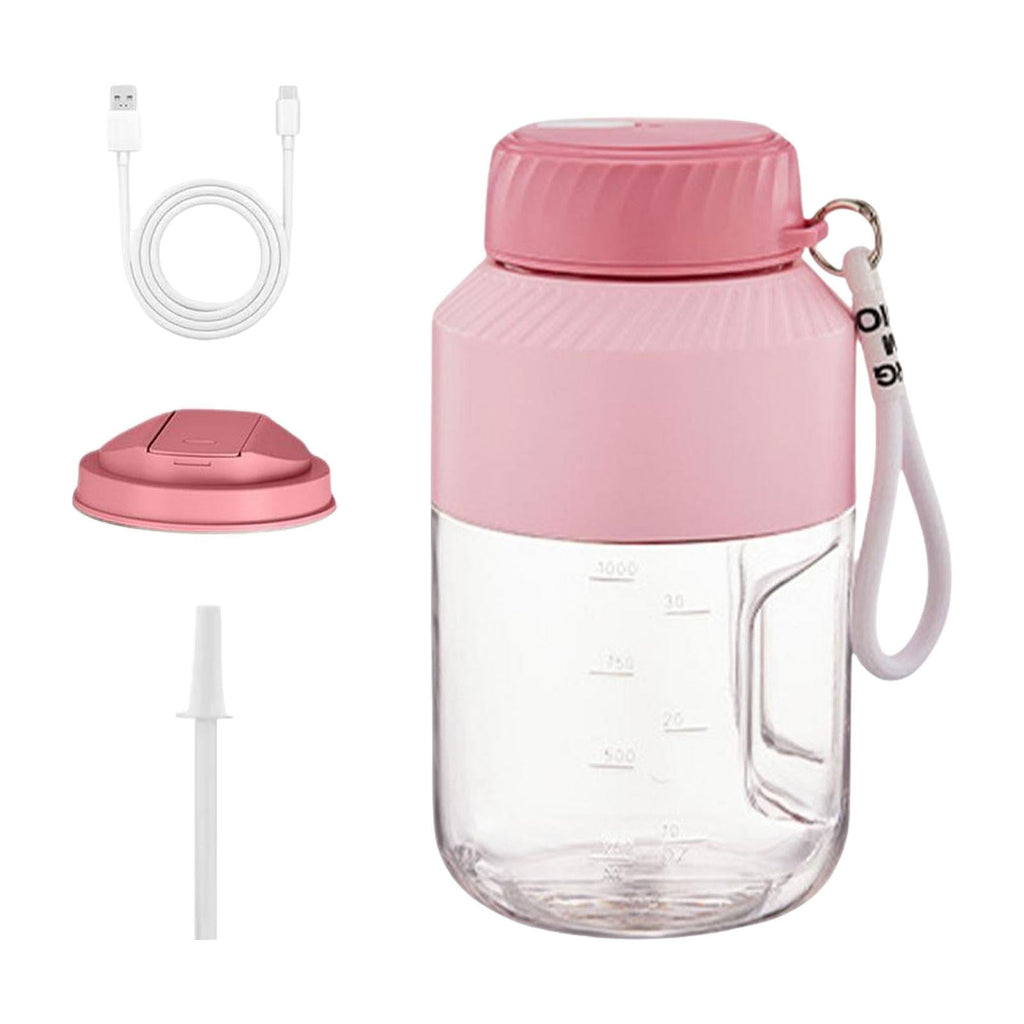 Portable Blender 1000ml Multifunctional for Shakes and Smoothies Travel Home Pink Double Lid