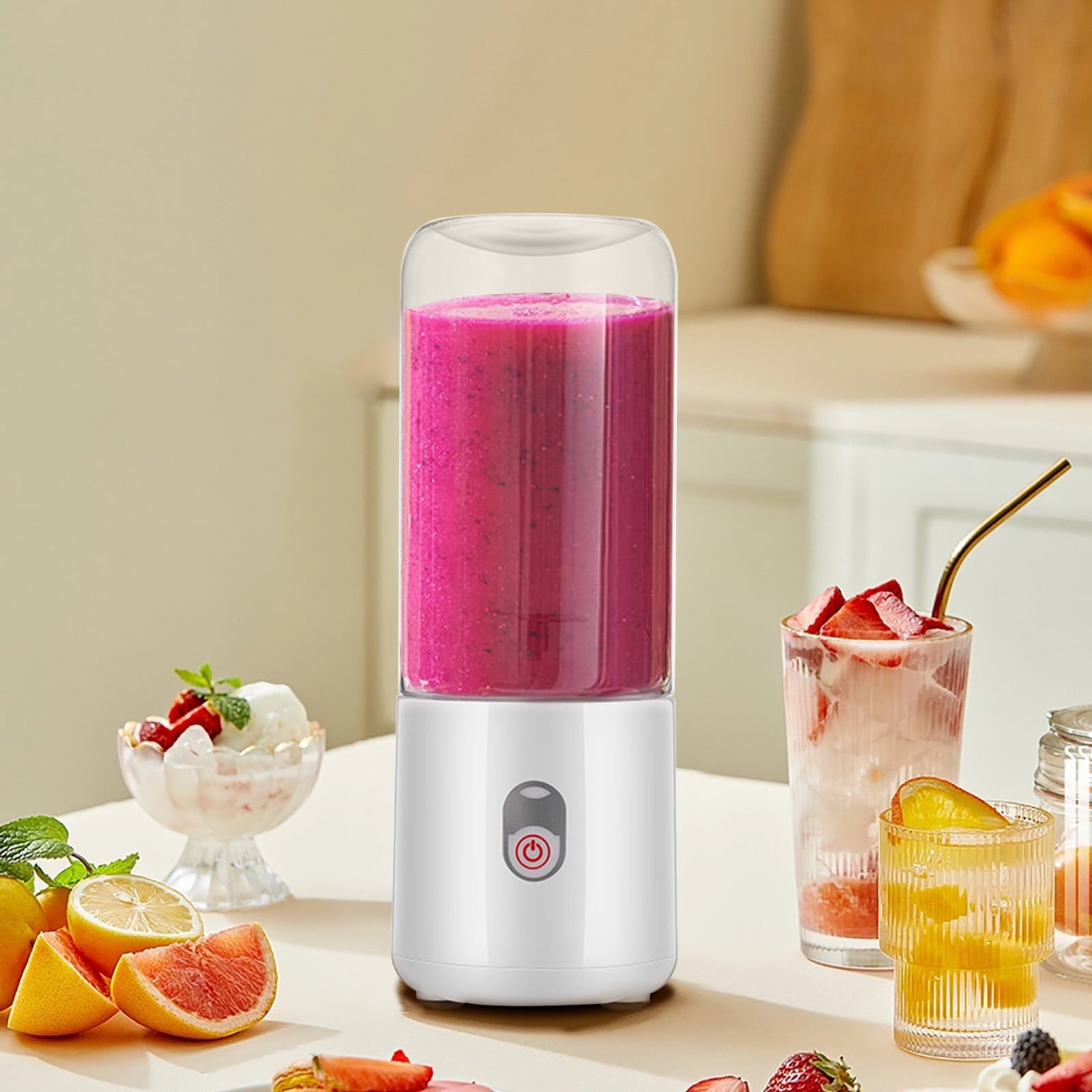 Blenders, Juicer USB Rechargeable Blenders for Shakes and Smoothies, Mini Blenders with 6 Blades Powerful &amp; One Touche Operation Cutting Capability for Kitchen Travel(white)