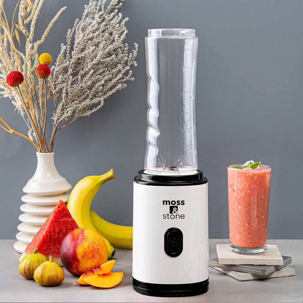 Moss &amp; Stone Personal Blender Single Serve Shake &amp; Smoothies Maker with Portable Travel Sport Bottle - Mini Juicer, White &amp; Black Single Serve Blender for Smoothies and Shakes - Bottle 20 oz