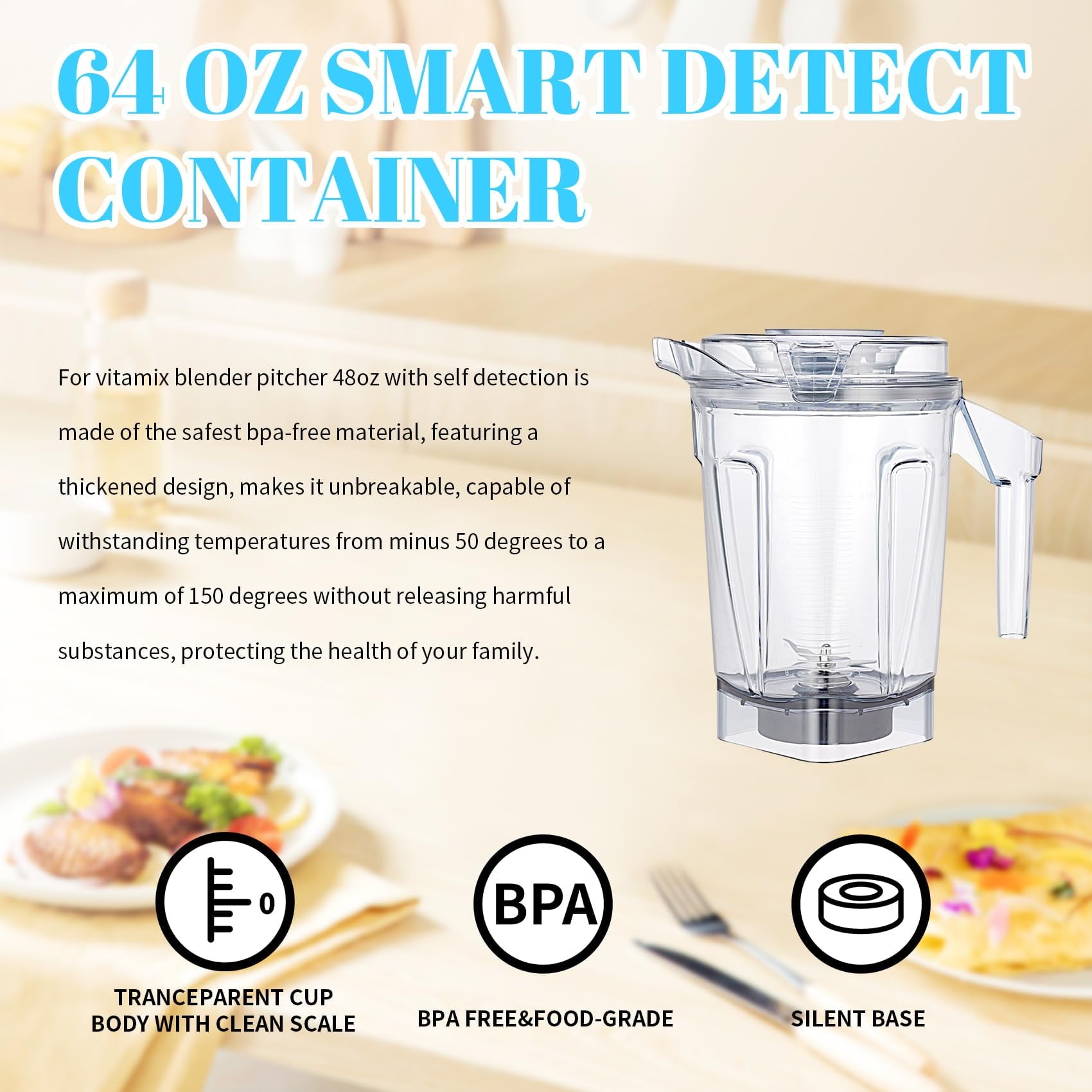For Blender Pitcher 64oz Container, fit for A3500 A3300 A2500 A2300 X2 X3 X4 X5 V1200 Smart Blender