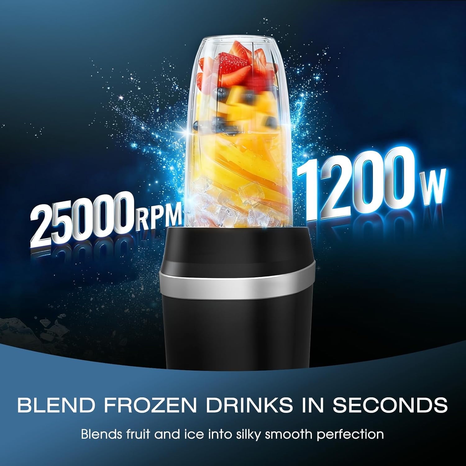 Blender for Smoothies, 1200W Smoothie Blender for Ice Crushing, Blenders with (2) 6-Fin Blades, Personal Blenders for Kitchen with 23oz, 32oz, 37oz Easy Go Cups for Juices, Silver