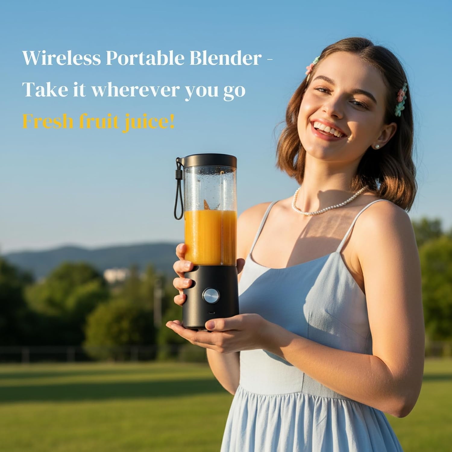 Portable Blender for Smoothies &amp; Shakes – 16oz Mini Personal Blender Bottle, USB-C Rechargeable &amp; Self-Cleaning – Black – Perfect Holiday Gift