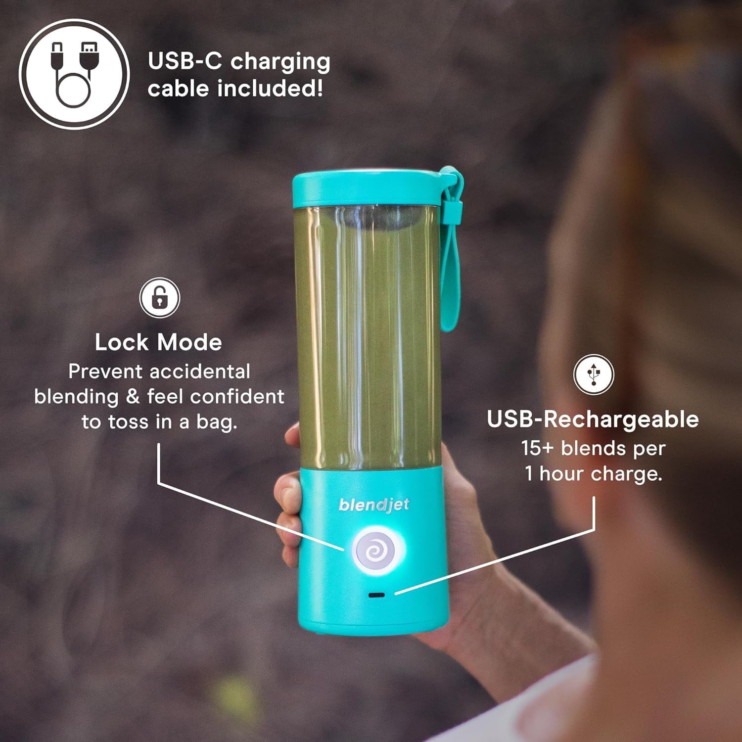 Portable Blender for Smoothies &amp; Shakes - 16oz Cordless Personal &amp; Small Blender, USB-C Rechargeable &amp; Self Cleaning - Quiet Mini Travel Blender with Stainless Steel Blade (Black)