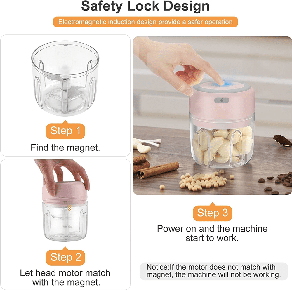 Electric Mini Food Chopper,Electric Garlic Processor,Mini Baby Supplementary Food Blender, Wireless Portable Waterproof Usb Charging Food Mixer
