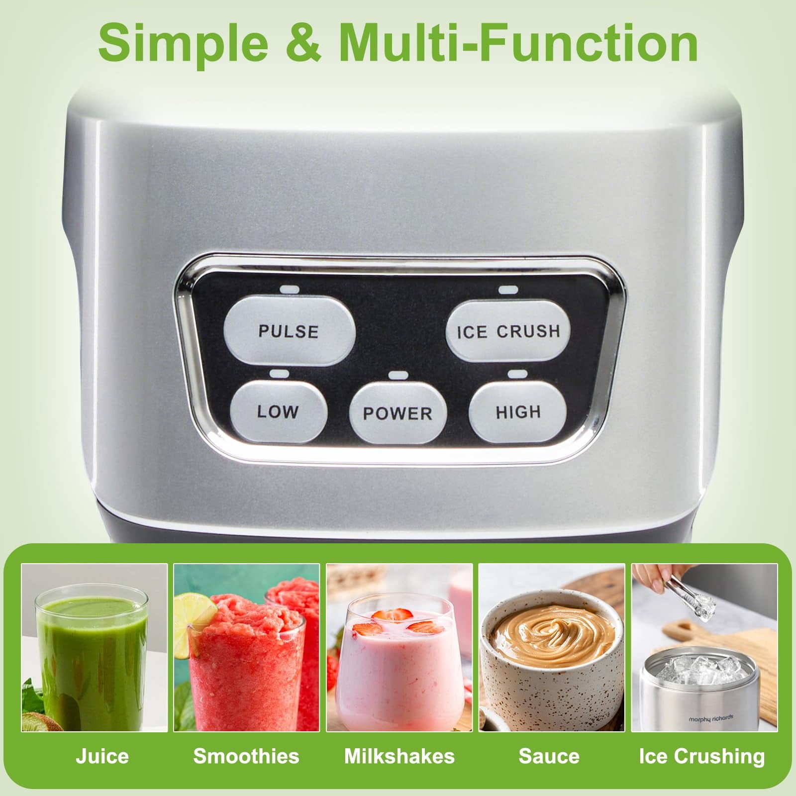 Professional 1400W Countertop Blender, 60oz Powerful Blender for Smoothies, Ice Crushing, Frozen Fruits &amp; Shakes with Portable Travel Cups, Silver