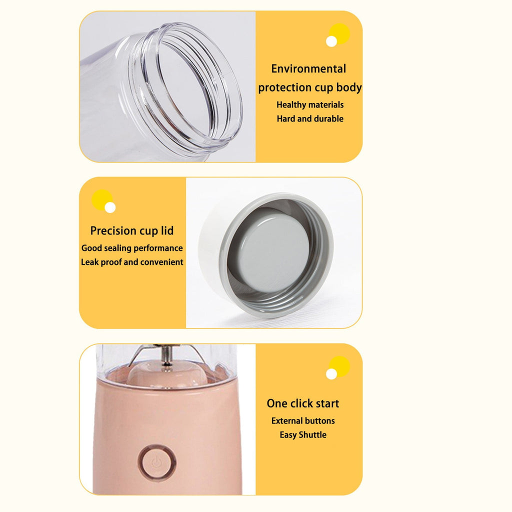 Portable USB Rechargeable Juicer, 4 Ultra-Blades Smoothie Maker, Personal Fruit Blender for Home, Travel, Office, Gym, Easy to Clean and Carry